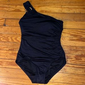 Michael Kors swimsuit NWT one piece one shoulder gold ring detail unworn 6